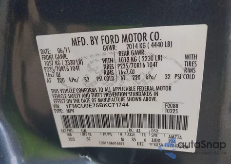 2011 Ford Escape Limited from USA, damaged, VIN 1FMCU0E75BKC71744